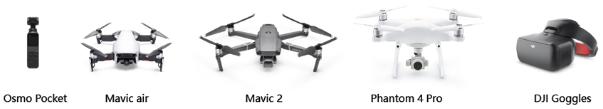 体验大疆Osmo Pocket 、Mavic air、Mavic 2、Phantom 4 Pro、DJI Goggles等机型